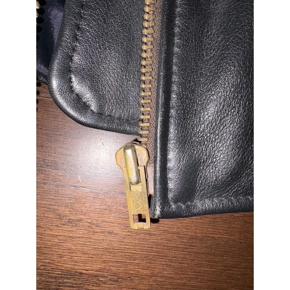 Vintage Womens Black Leather Moto Jacket Fur Lined Biker 12 Vtg Zip Liner - Picture 12 of 16